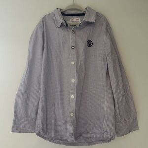 Youth boy DPAM Ligne Garçon purple white checker button down dress shirt size 8